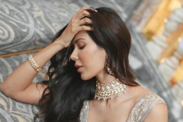 sonam bajwa in golgen grey lehnga